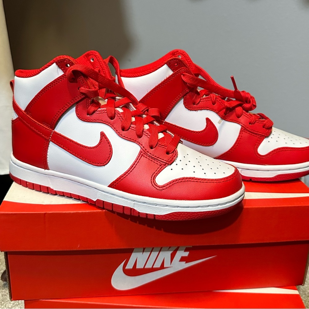 Brand New Red & White Nike High Top Dunks